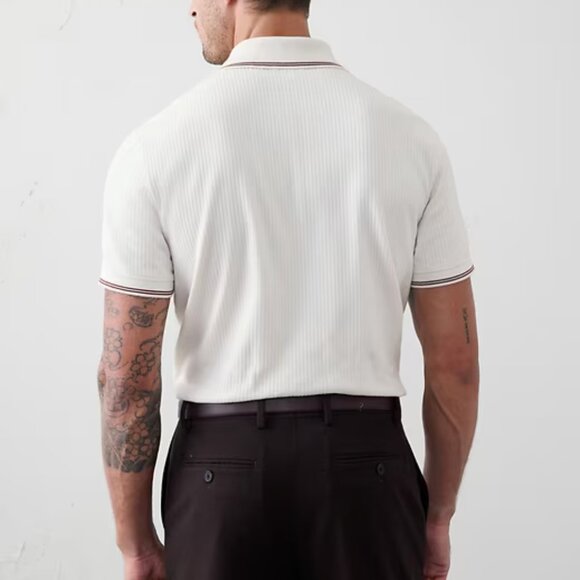 Banana Republic Zip Placket Polo, Large, Slim Fit, Transition Cream, EUC - Picture 3 of 5